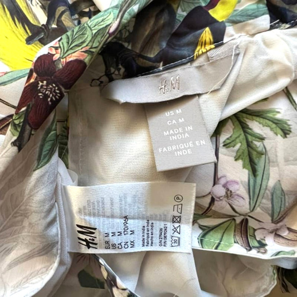 H & M BEAUTIFUL FLORAL & BIRD PRINT TIE BACK SHEATH DRESS SIZE MEDIUM - Picture 11 of 11